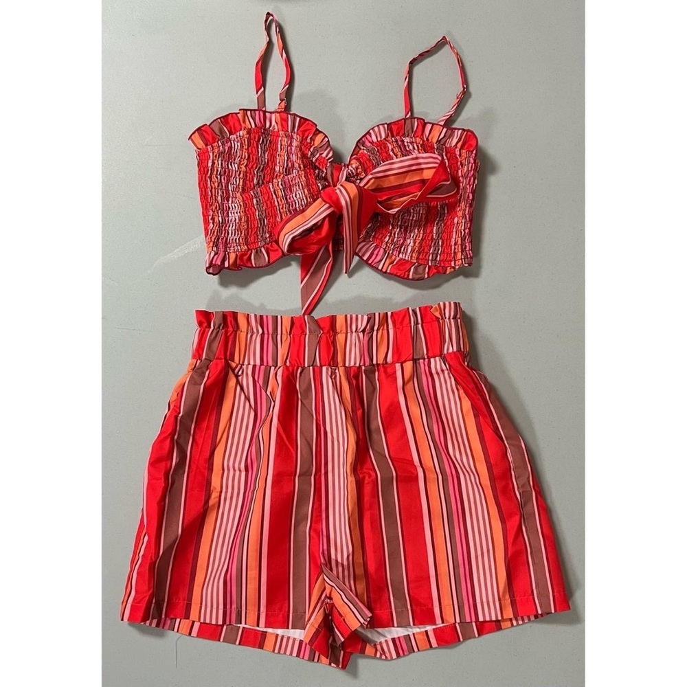 Red Striped Crop Top and Shorts Coords Matching Set ❤️♥️ #shorts #shirt #coords
